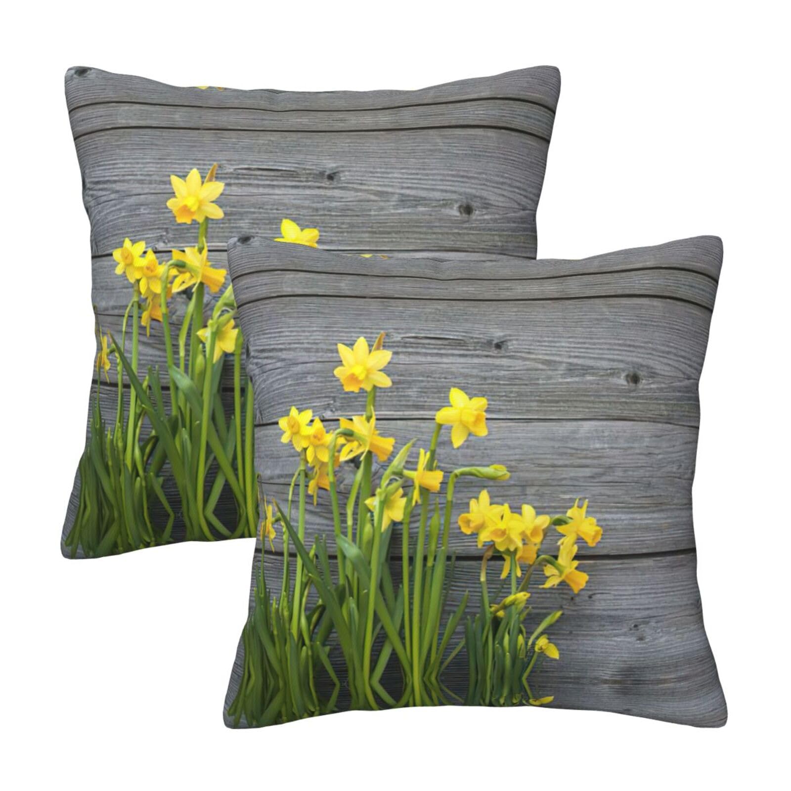 OdDdot 2PCS Bouquet of Daffodils Print Pillow Case,Square Soft Throw Pillow Cover, for Living Room Couch Sofa Cushion Cover