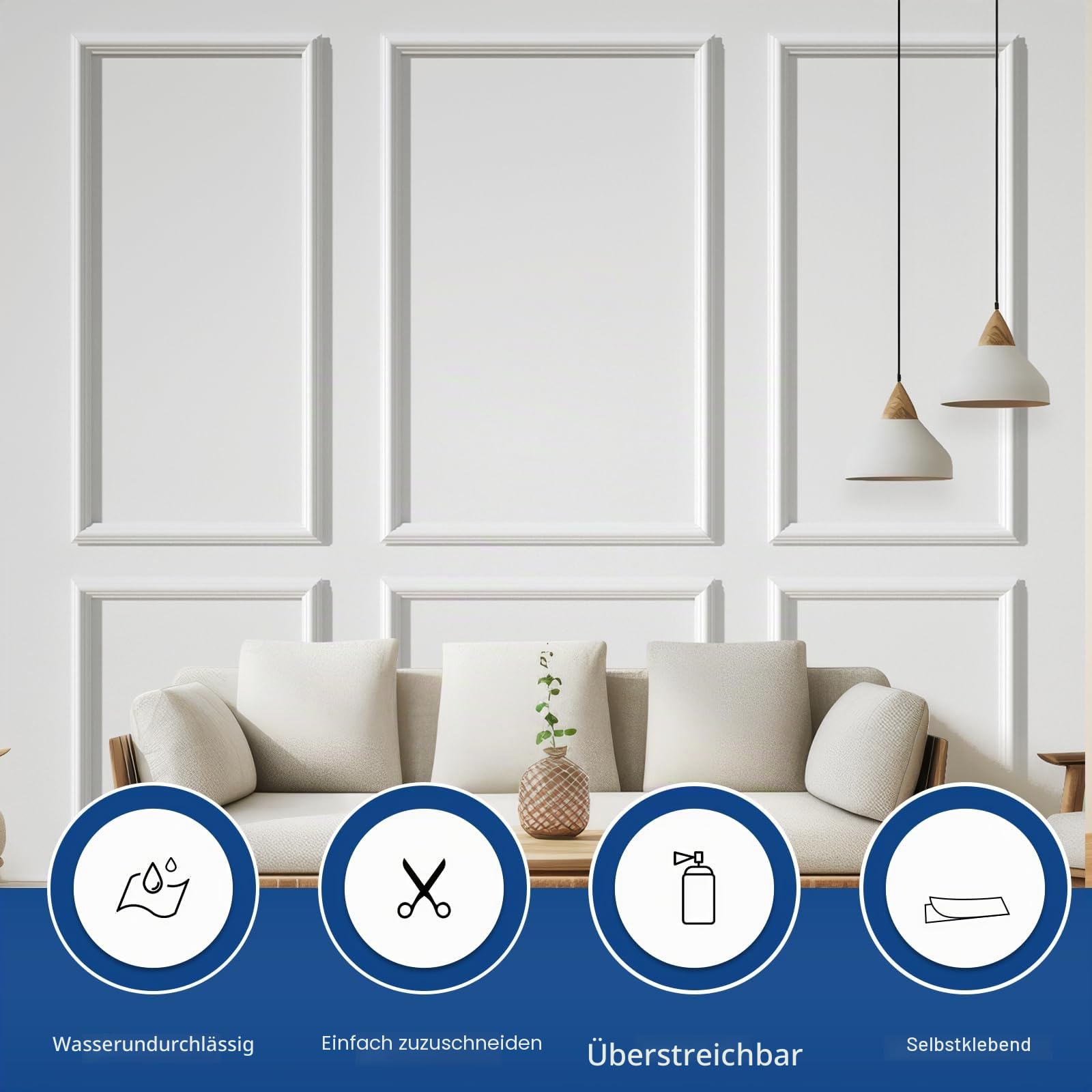 NeatiEase Selbstklebendes Stuckleisten Wandform-Set, 6 Rahmen, 4.3cm Breite Luxe Architectura Wandleistenrahmen, Akzent-Zierleiste für Innenwände Heimdekoration, Stil 2