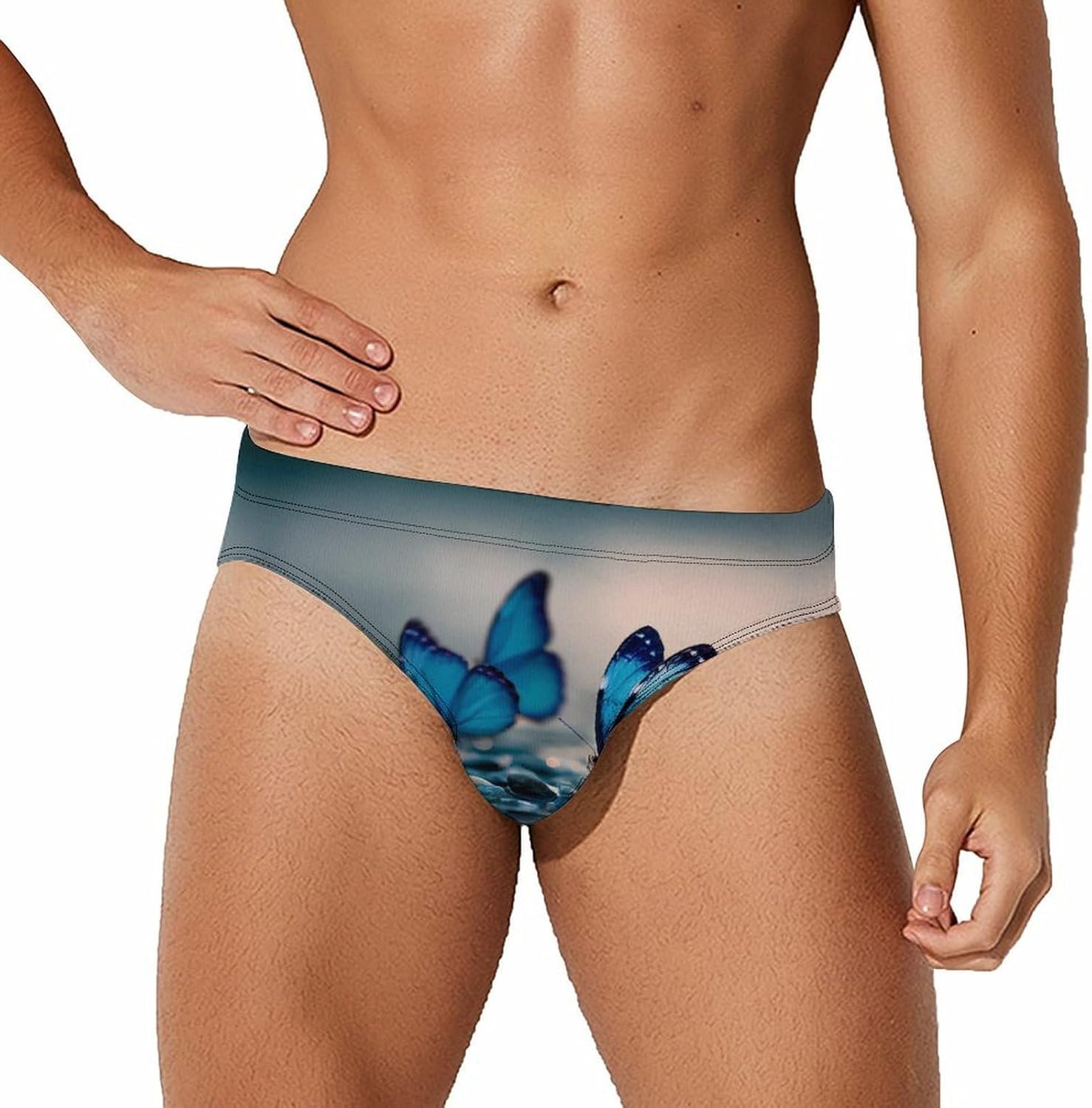 Blue Butterfly Men's Swimsuit Brief Sexy Bikini Briefs Retro Printed Swimwear Quick Dry Swimming Trunks 3X-Large