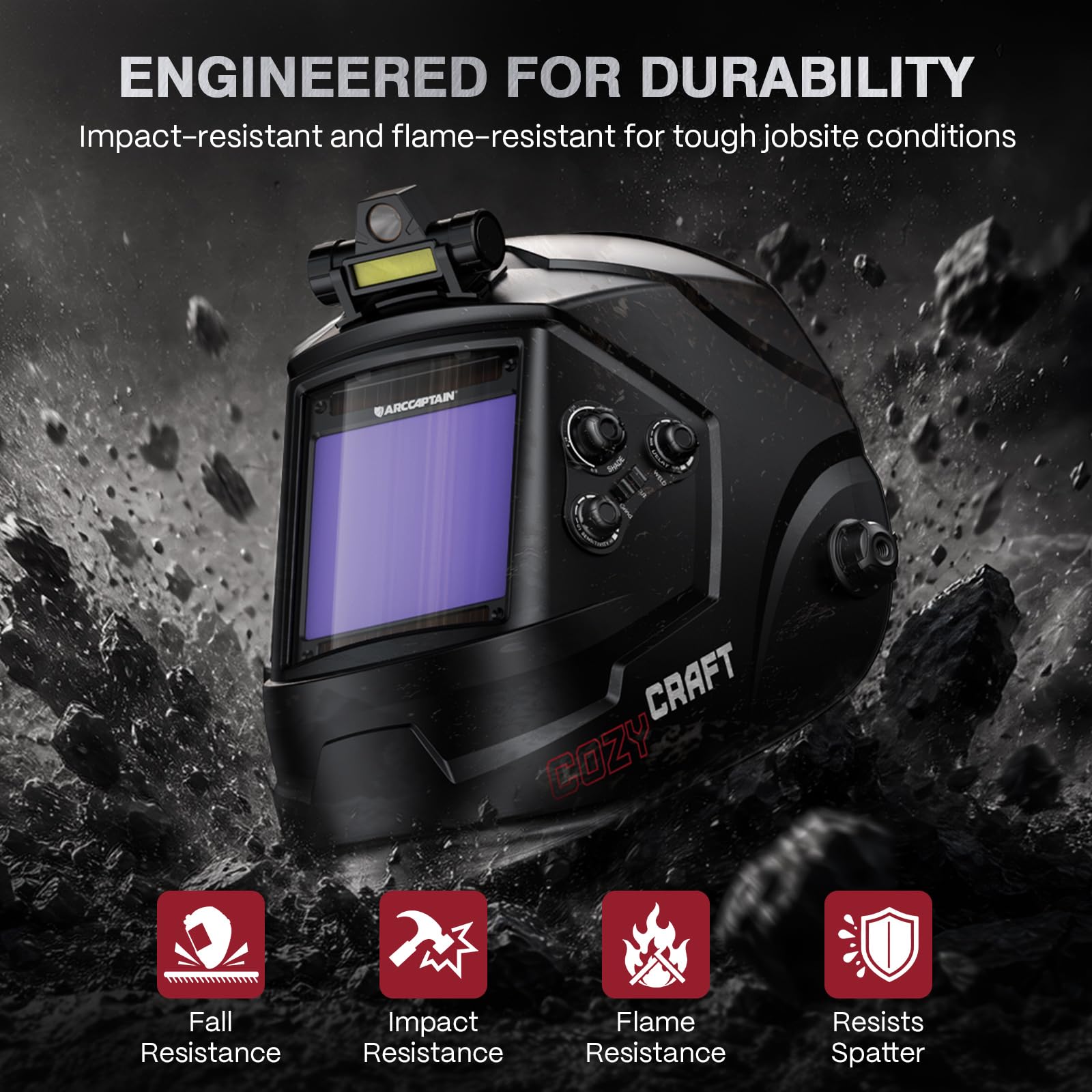ARCCAPTAIN Auto Darkening Welding Helmet with Light, 3.94"X3.66" Large View — Amazon image 7