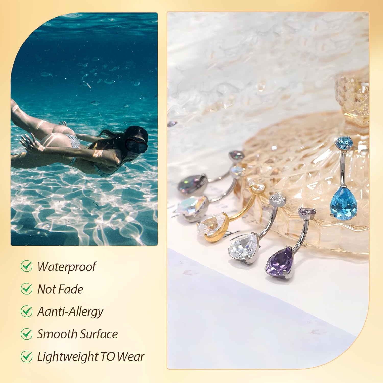 PEAKLINK Titanium Belly Button Ring 14G Belly Jewelry with Double CZ Navel Bar Internally Threaded Belly Barbell Navel Jewelry Navel Belly Piercing for Women 10mm - Image 4