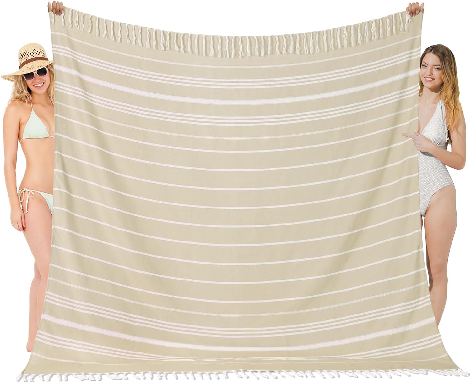 Oversized Turkish Beach Towel Blanket XXL Cotton Sandproof Towels Boho Woven Extra Large Big Sand Free Giant Throw Thick Blankets Huge Quilt XL Picnic Camping Necessities Cloud For Adult Gifts Beige