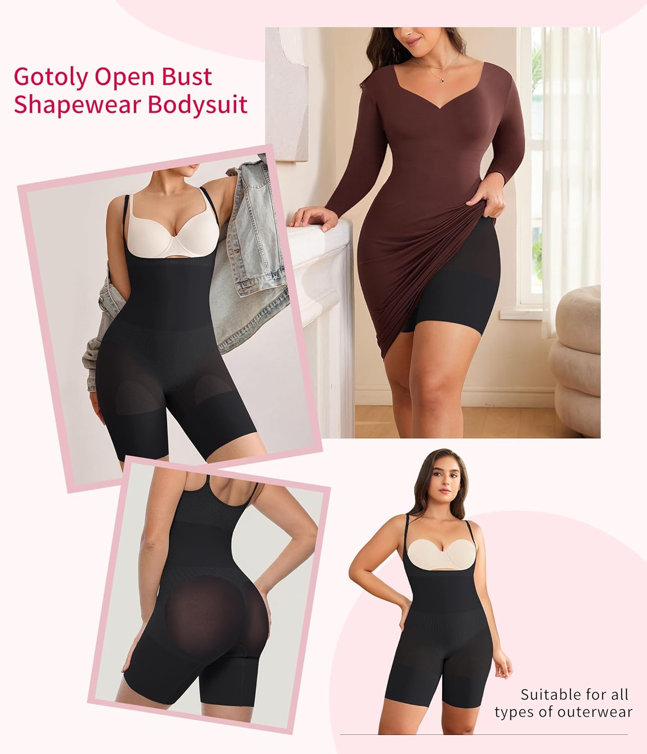Gotoly Open Bust Shapewear Tummy Control Bodysuits for Women Seamless Compression Waist Trainer Full Body Shaper - Image 6