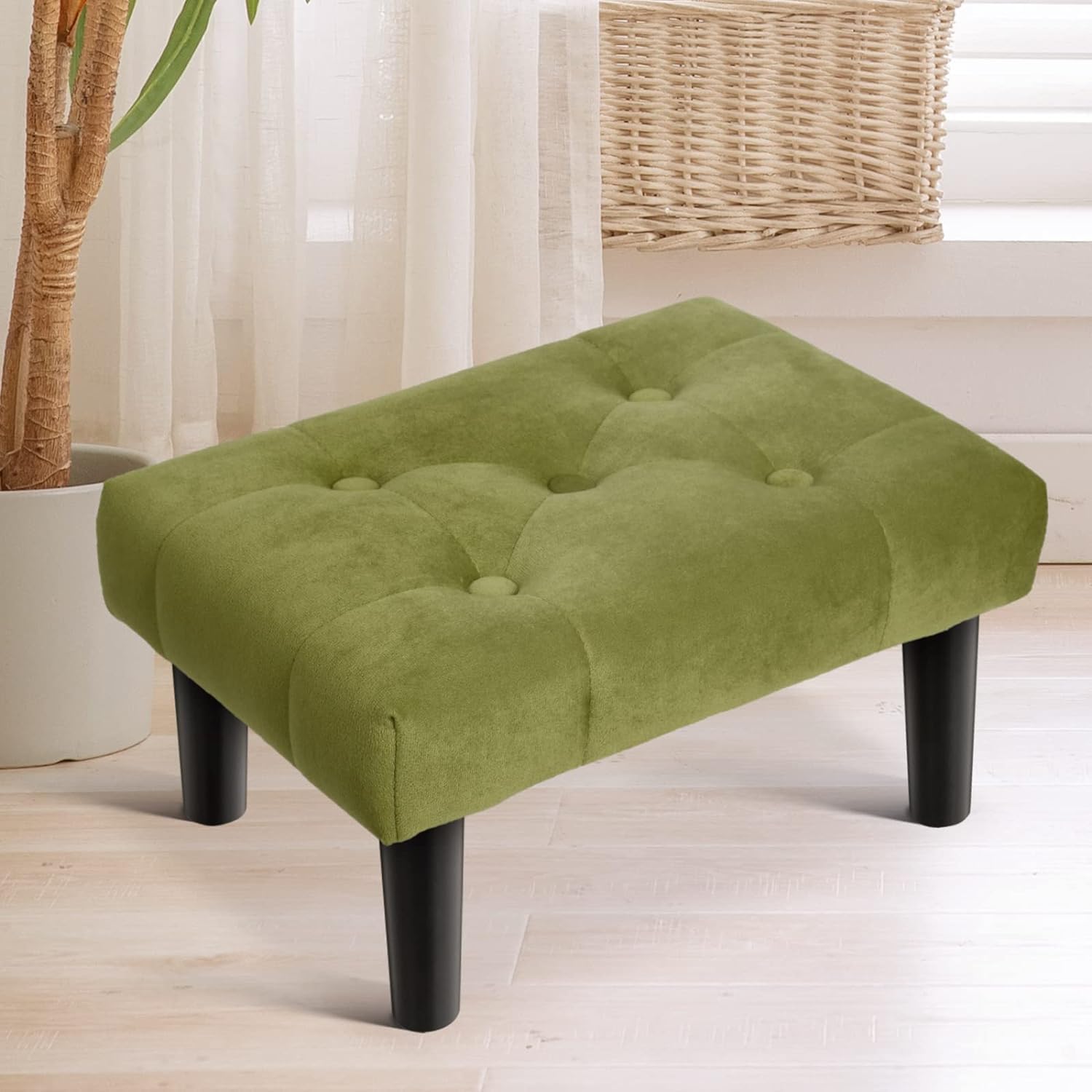 Decoration Crown Rectangular Shape Small Footrest Stool Velvet Fabric Pouf  with Padded Seat Wooden Ottoman Seating Step Stool for Living Room Bedroom