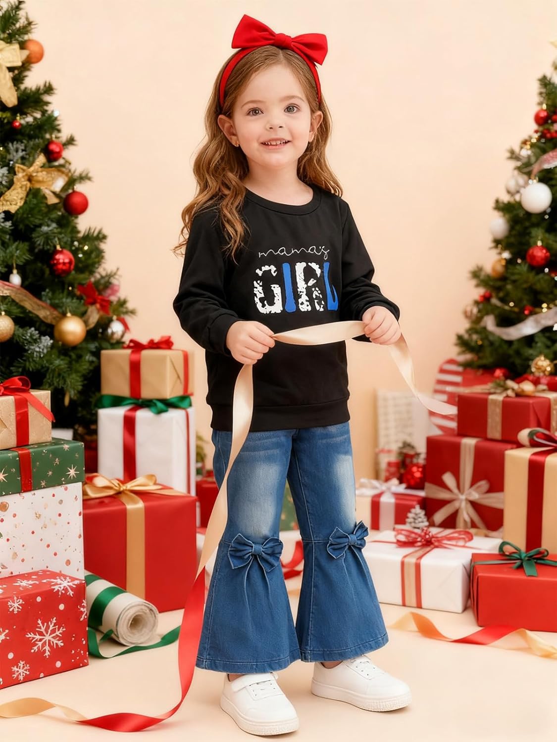 Toddler Girl Clothes Long Sleeve Cartoon & Letter Graphic Top + Fruit Stationery Print Flared Leg Pants - Image 3