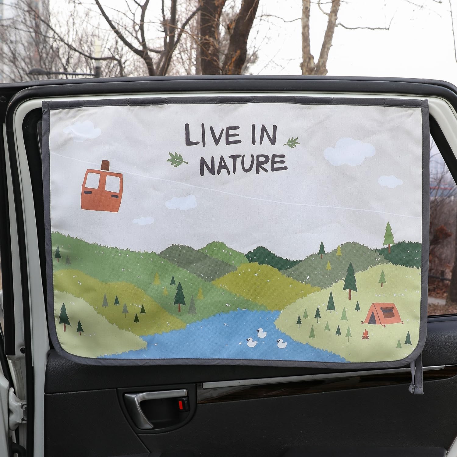 Magnetic Car Sun Shade Curtain for Side Window – Sun Blocker and UV Protector for Baby, Kids, and Pets – Universal Fit with Built-in Magnets for Steel-Framed Door (Bebe Forest)