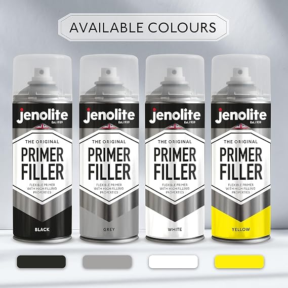 JENOLITE Primer Filler Aerosol Paint | BLACK | Flexible Primer with High Filling Properties | Fills Small Dents & Scratches for Smooth Finish | 400ml (13.5fl oz)