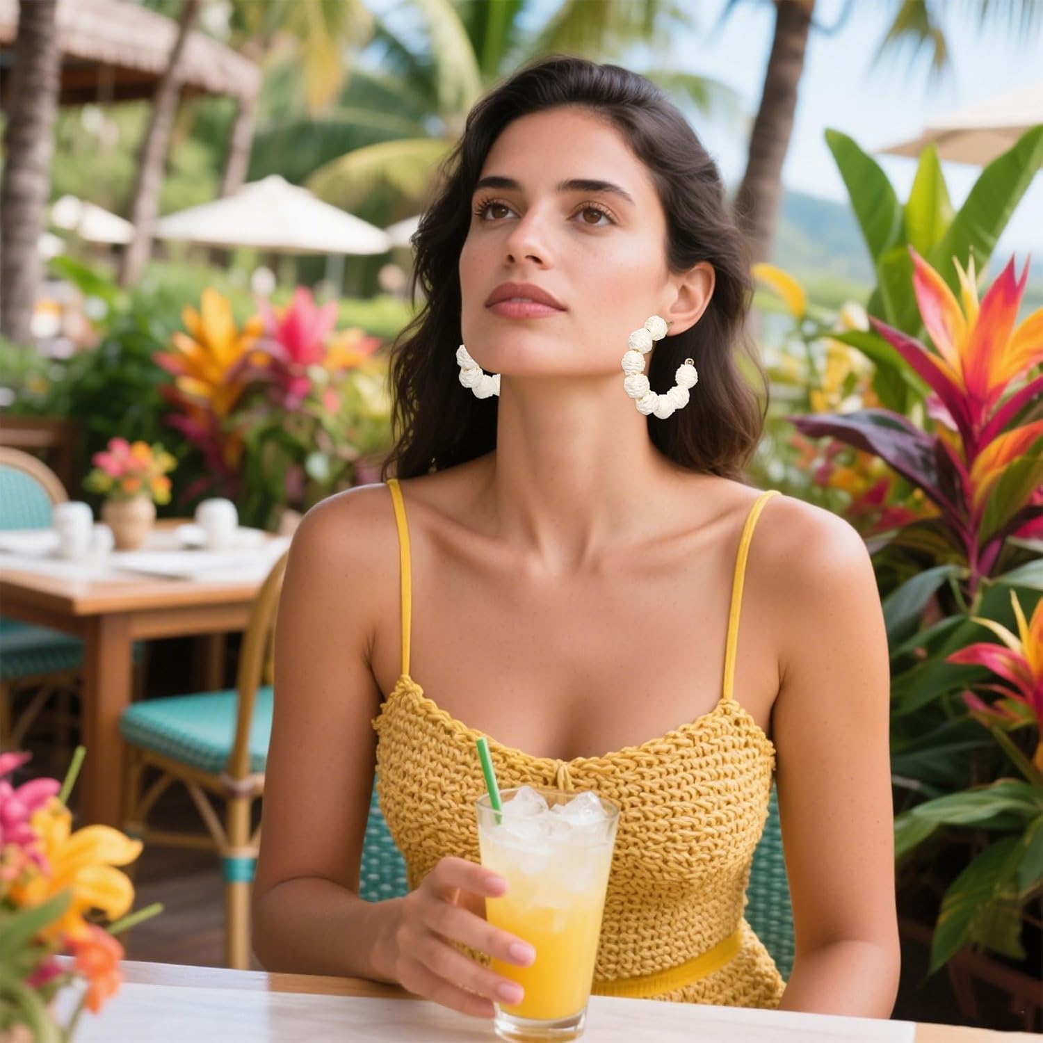 hoyuwak Raffia Hoop Boho Earrings for Women Cute Rattan Circle Dangle Drop Jewelry for Summer Beach Vacation - Image 7