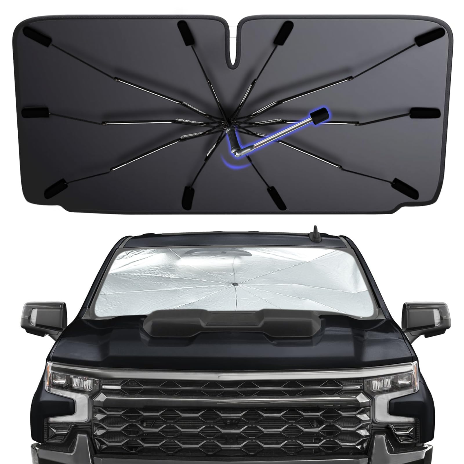 Photo 1 of [2026 Upgraded] Windshield Sun Shade Umbrella, Foldable Car Sunshade for Trucks & SUVs with UV Protection, Heat Insulation & Automotive Interior Sun Protection for Outdoor Parking Camping (X-Large)