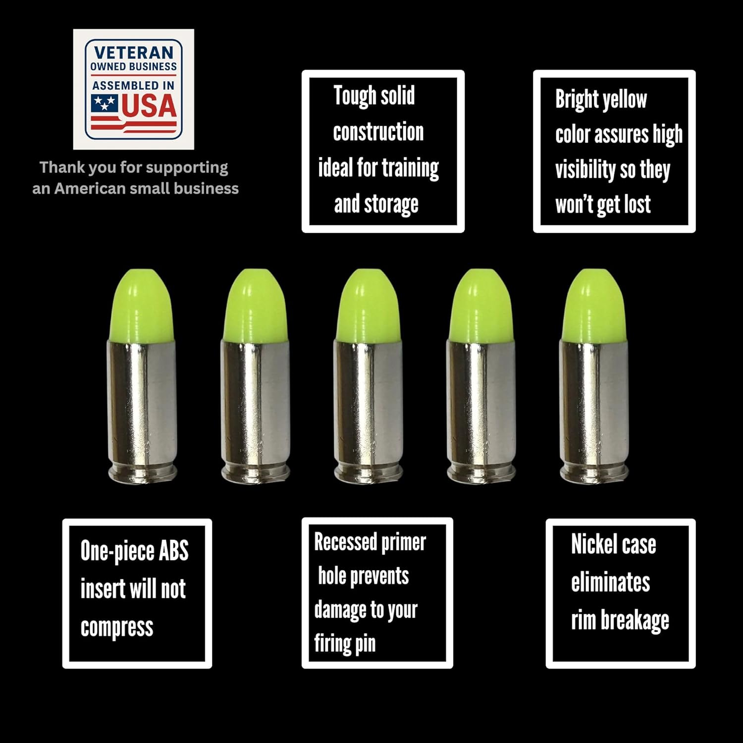 ST Action Pro 9mm Dummy Rounds –20 Pack Inert Training Ammunition for Dry Fire, Malfunction Drills & Classroom Use – Nickel Casing, UV Reactive, Veteran-Owned, Assembled in USA – Safe & Reusable