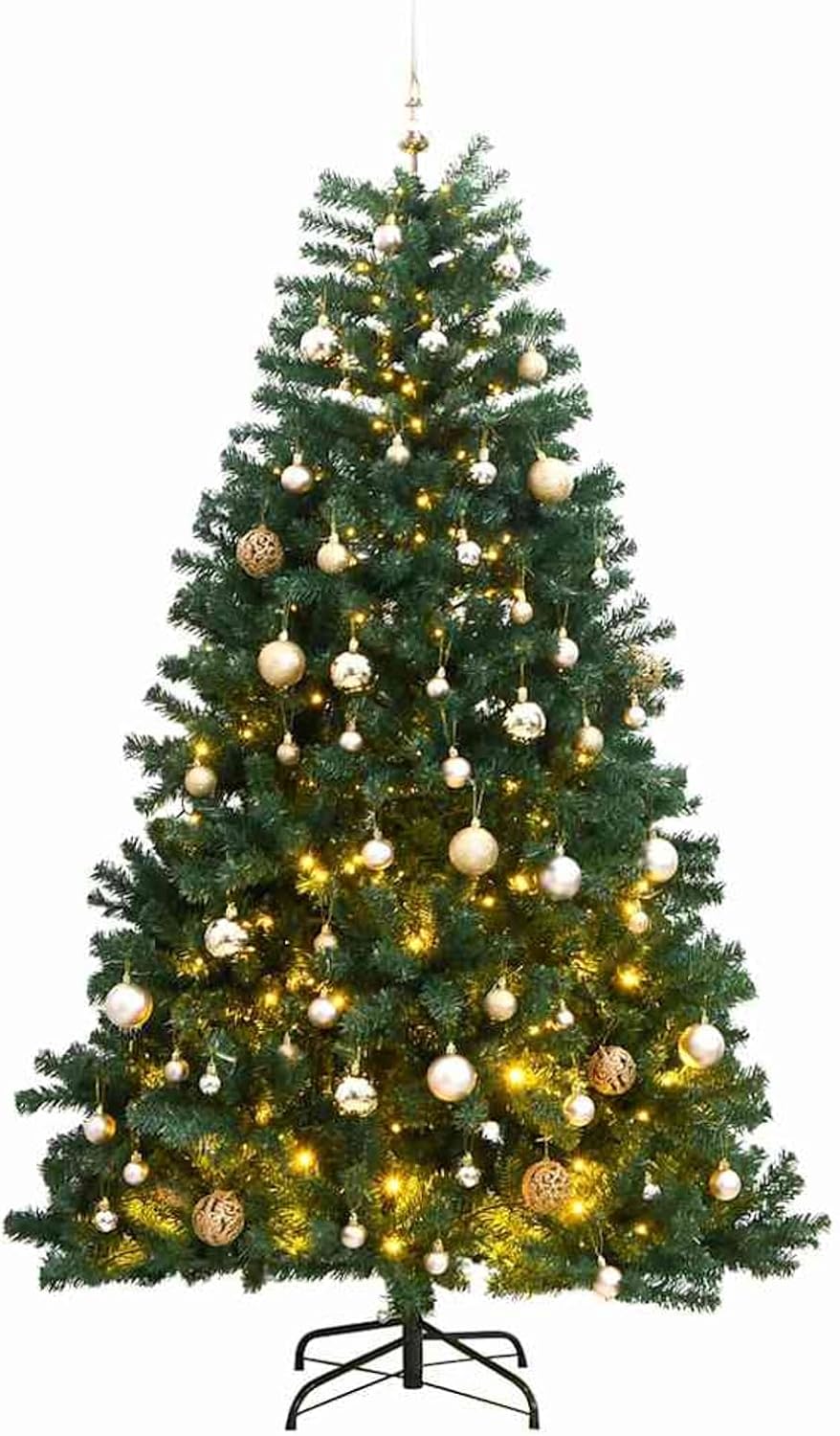 Gecheer Artificial Hinged Christmas Tree 300 LEDs & Ball Set 240 cm PVC Christmas Tree with Metal Stand, Realistic Appearance, Easy Assembly, for Home, Store, Office Model YHSZJ-3210148US