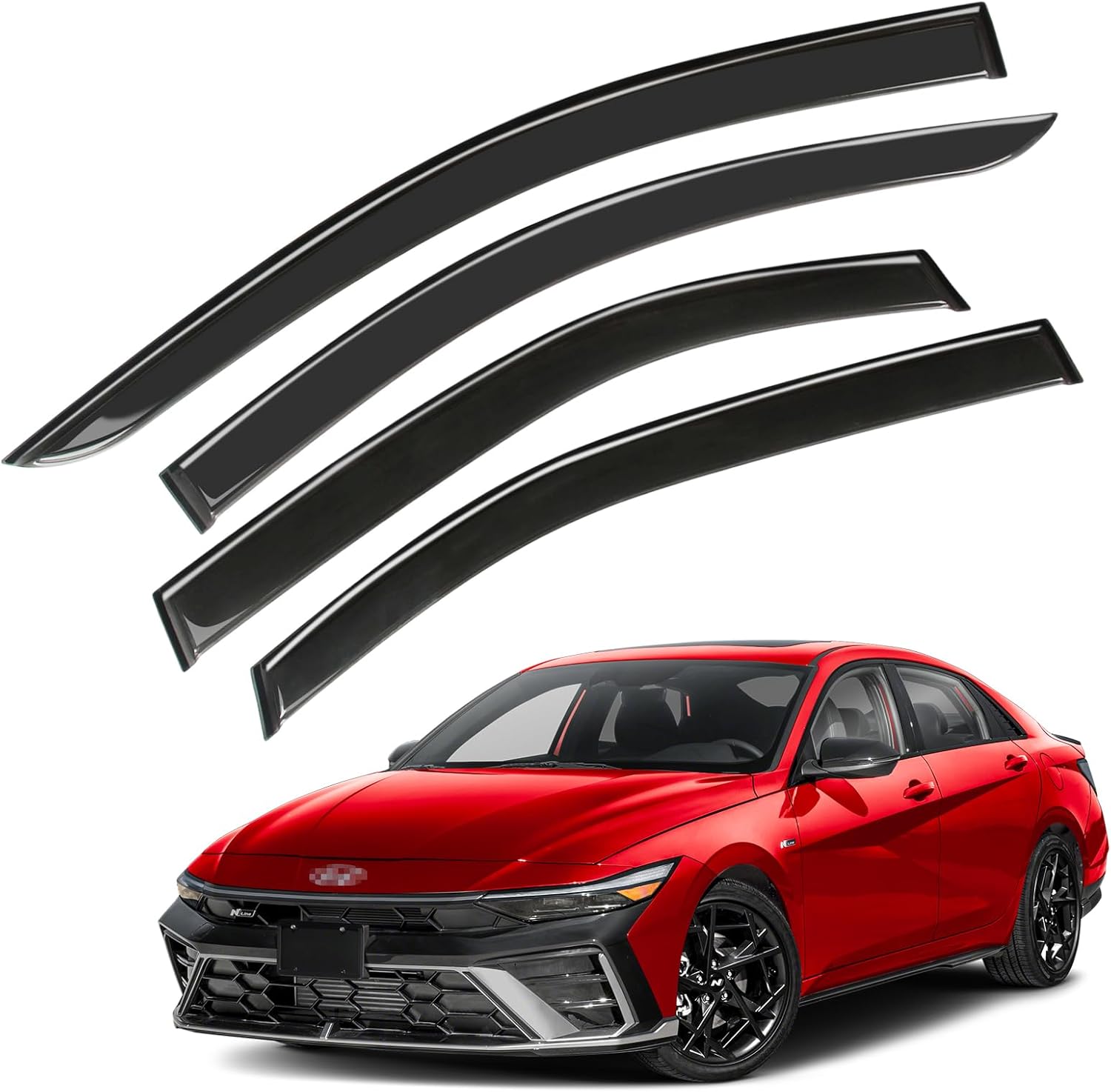 Window Visor Wind Deflector, 4PCS Tape-On Rain Guards for 2021 2022 2023 2024 2025 Hyundai Elantra, Outside Mount Sun Shade Side Window Vent Visors, Black