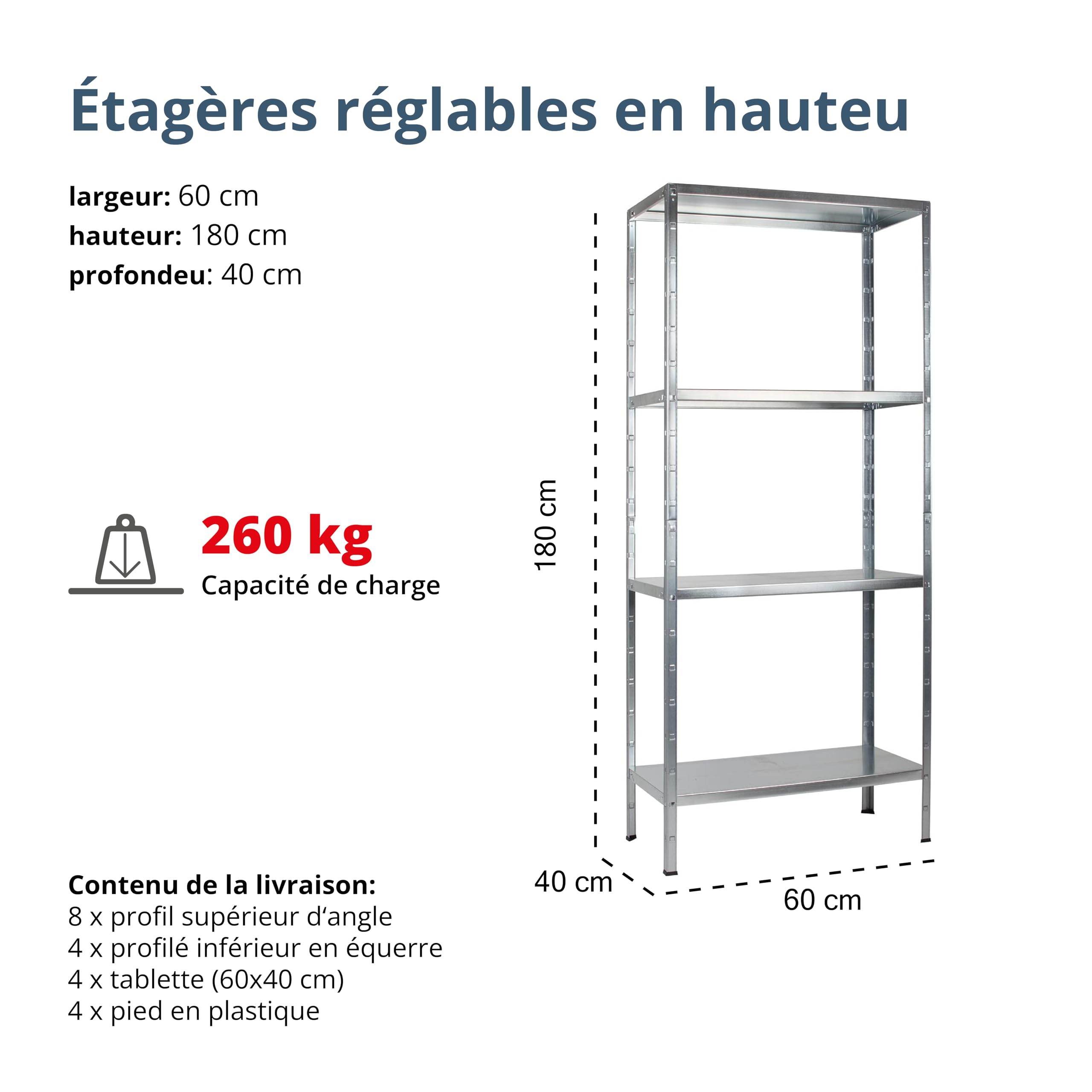 Étagère à emboîter H2000xl1000xP300mm étagère de base 12 supports en acier 32 x Étagère à emboîter H2000xl1000xP300mm étagère de base 12 supports en acier 32 x