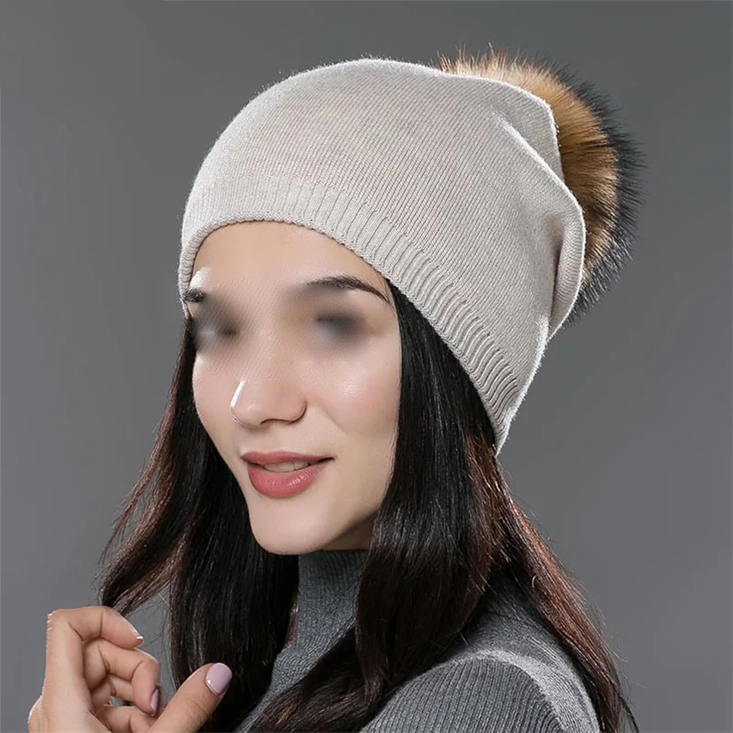 Women's Russian Style Thicken Warm Winter Hat with Pompom Beanies Hat Lady Fashion Casual Loose Cold Weather Skullies Hat