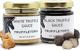Truffletopia | Black and White Truffle Sauce w/Real Italian Truffles | Gourmet Pasta or Pizza Sauce | Use for Cooking | Gluten Free, Non-GMO | Gift Set Sampler | 2.8 Oz (2 Jars)