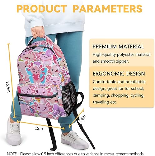 Miniatura 3 de Axolotl - Mochila escolar de 16 pulgadas para niños y niñas, mochila escolar de gran capacidad para estudiantes, Axolotl 1, Mochilas Daypack