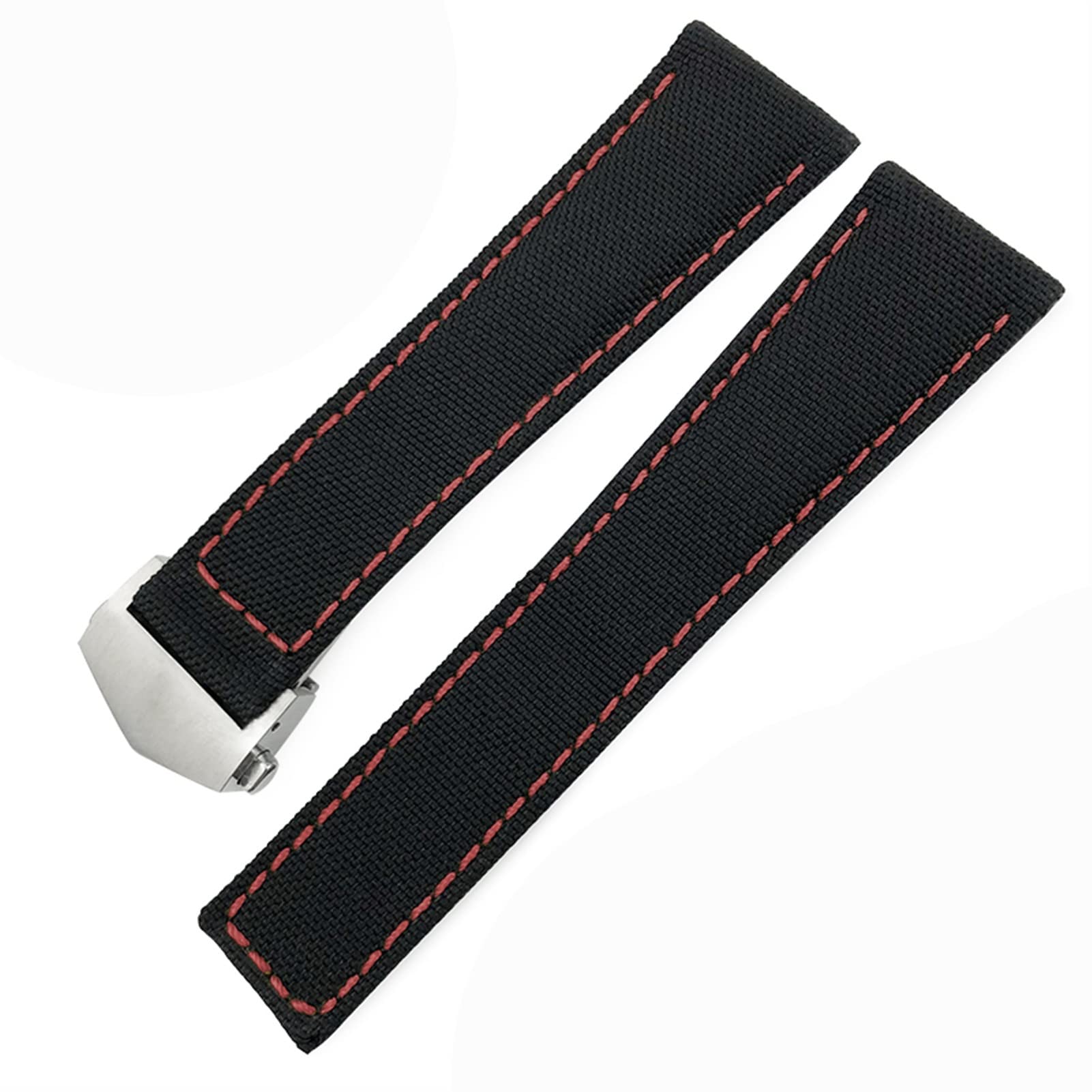 20mm 22mm Uhrenarmbänder Canvas Nylon Leder Uhrenarmband Faltschließe Schwarz Uhrenarmband Uhrenarmband Ersetzen
