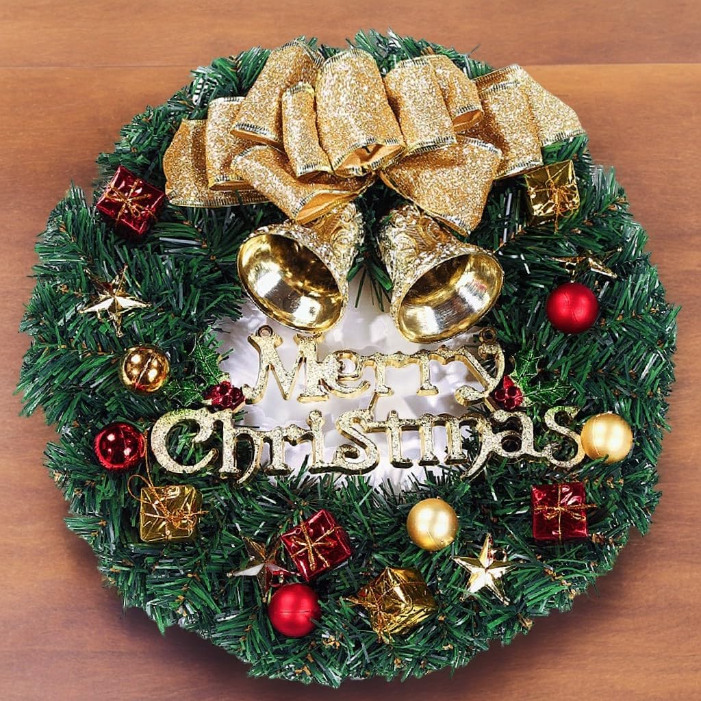 Ghirlanda di Natale da 30cm, ghirlanda per porta con palline di Natale, fiori di Natale, bacche e pigne per la porta d'ingresso, il camino e la decorazione della parete decorazione interna ed esterna