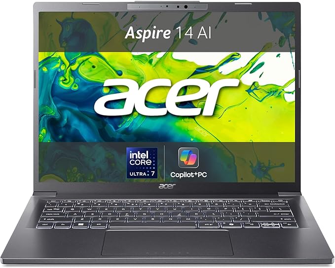 acer Aspire 14 AI Laptop | Display 14” WUXGA OLED | Intel Core Ultra 7-256V | 16 GB RAM | 512 GB SSD | Copilot+ PC | Windows 11 | QWERTY | PC Portatile IA, 14"