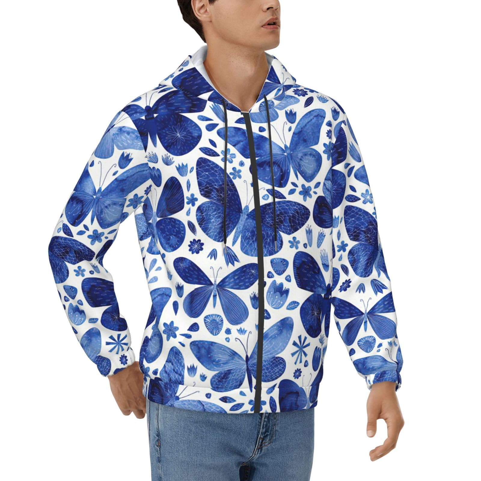 Sweat à capuche papillons bleus : pull décontracté de voyage homme - 8