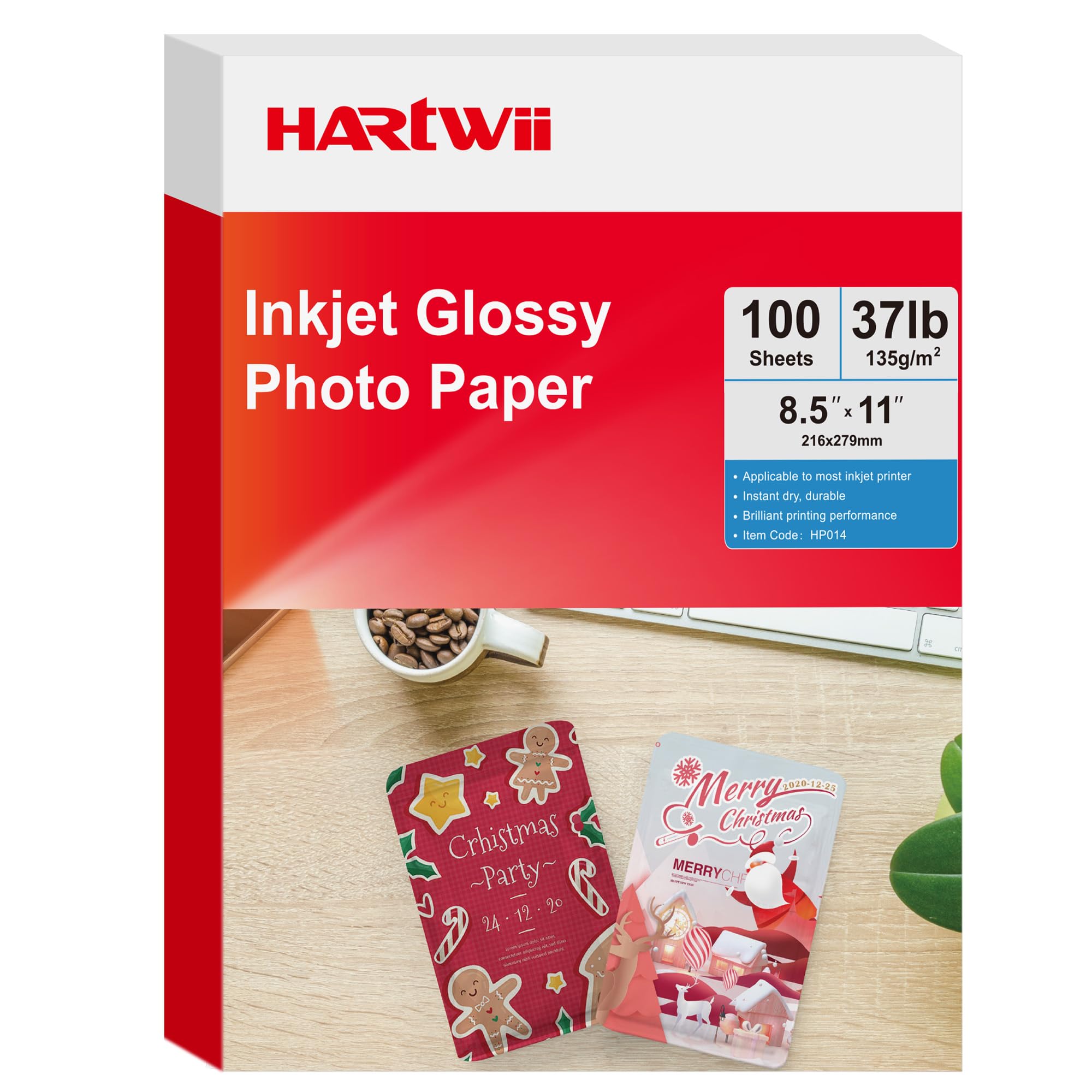 Papel fotográfico brillante de 135 g/m², 100 hojas de 8.5 x 11 pulgadas para impresión de inyección de tinta con tinta de tinte