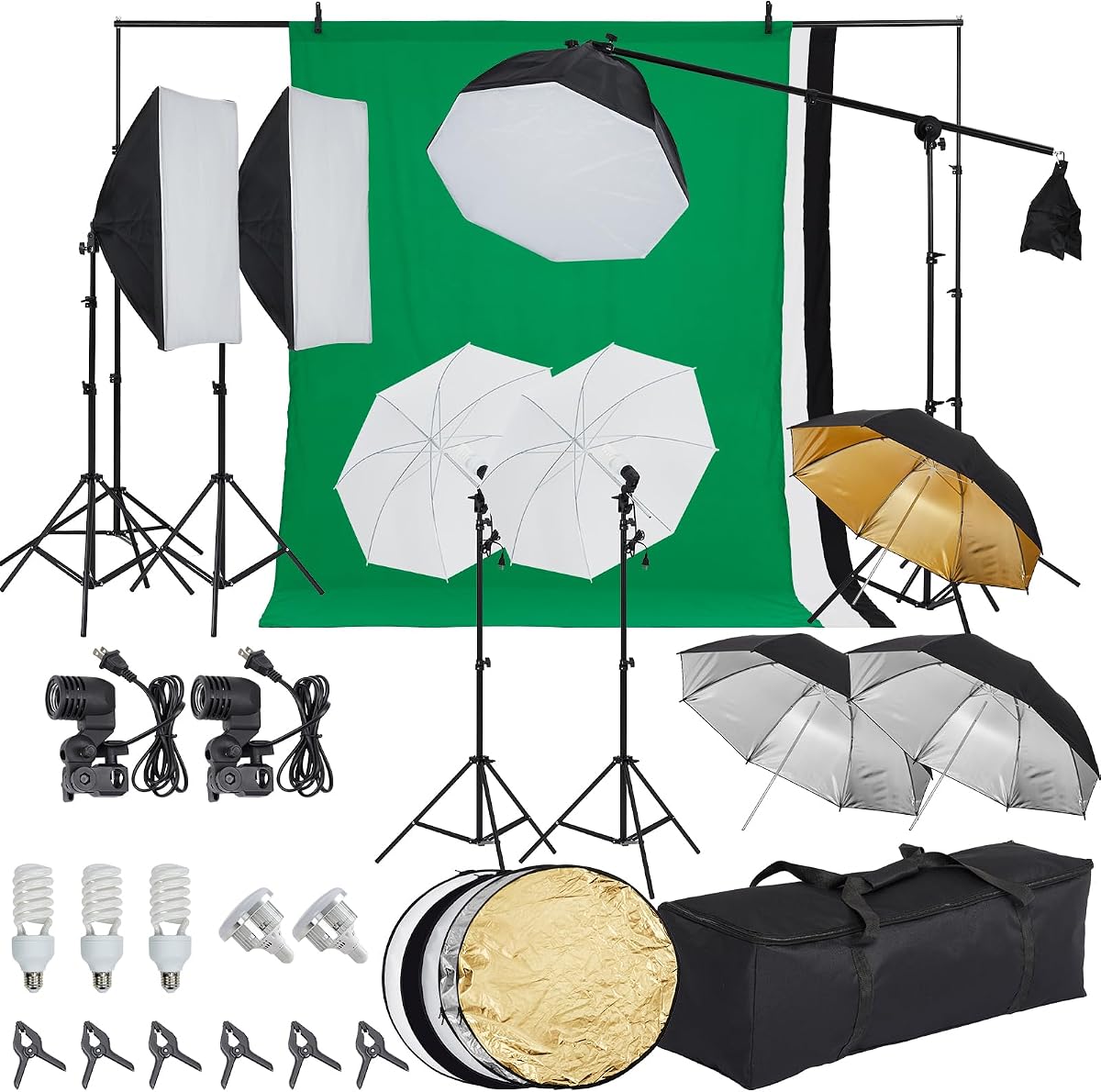 Kit de iluminación para fotografía con fondos, sistema de soporte de fondo de 8.5x10 pies, iluminación continua con softbox de paraguas LED equivalente a 5500K 850W, equipo de estudio para fotografía de retratos/productos