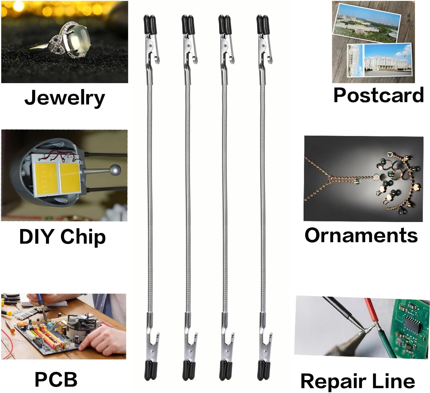 4PACK Soldering Helping Hands with Dual Clips – Adjustable Soldering Holders, Flexible Wire Clamps for PCB, Electronics, Repair, Jewelry Making, Soldering Accessories (Double headed, clamp)
