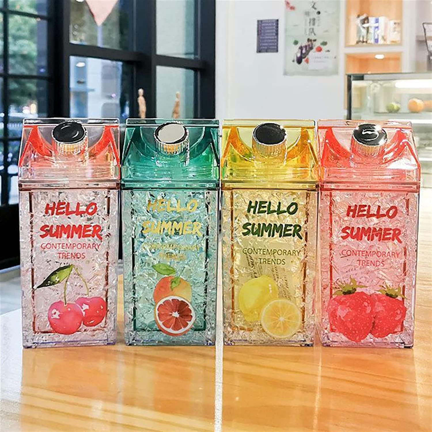 Butelka na Wodę 430 Ml Kawaii Lodowa Letnia Butelka Na Wodę Plastikowa Wiśnia Truskawka Kubek Do Picia Z Sokiem Ze Słomy Butelki Podróżne Z Mlekiem Butelka na Napoje Sportowa