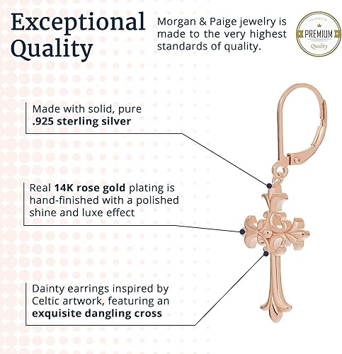 Miniatura 3 de Morgan & Paige Celtic Cross Celtic Knot Dangle Earrings for Women - 925 Sterling Silver Drop Earring Design, Lightweight and Hypoallergenic for