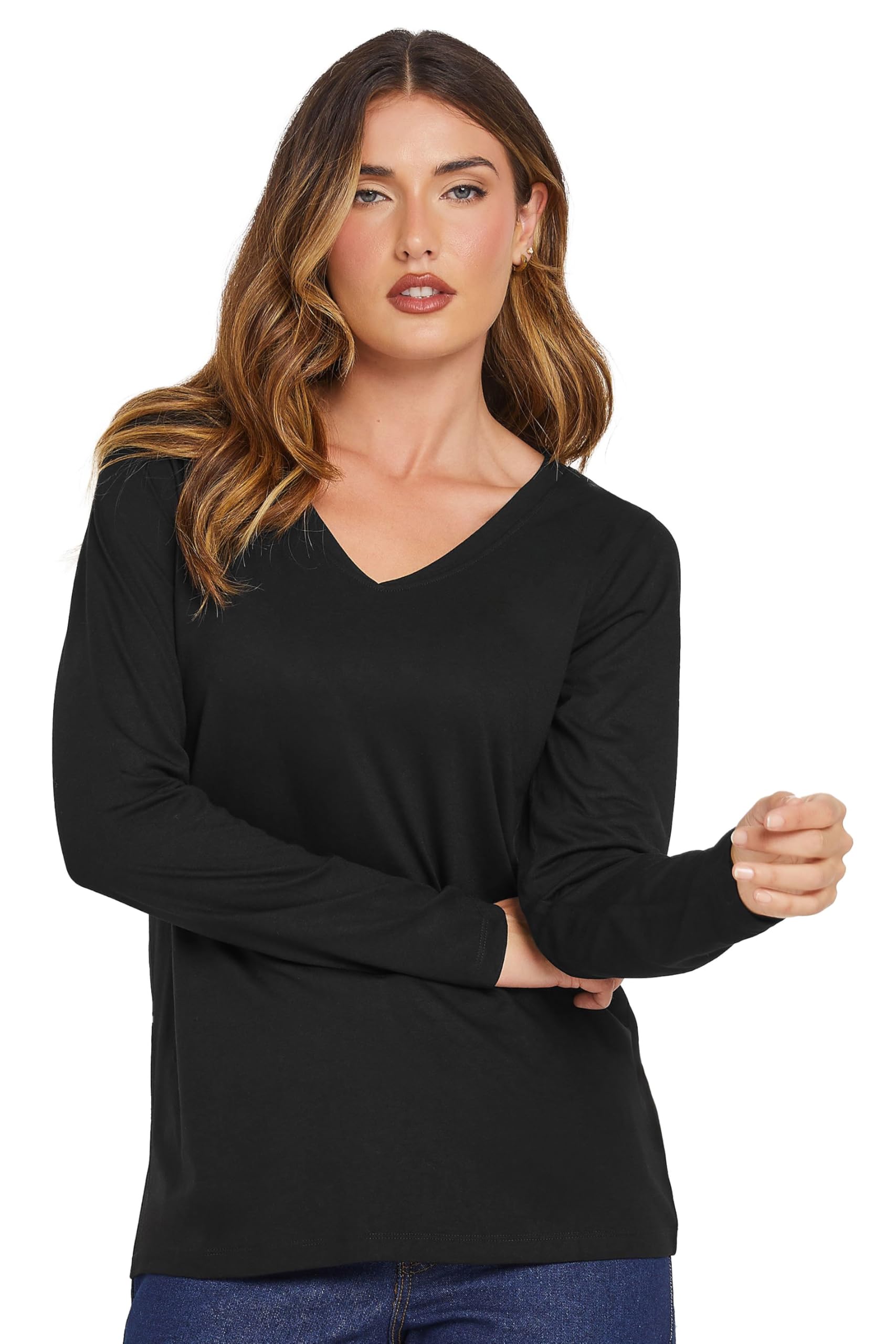 Long Tall Sally Women's Black - Lts Premium Tall Long Sleeve V-Neck Top Size 14