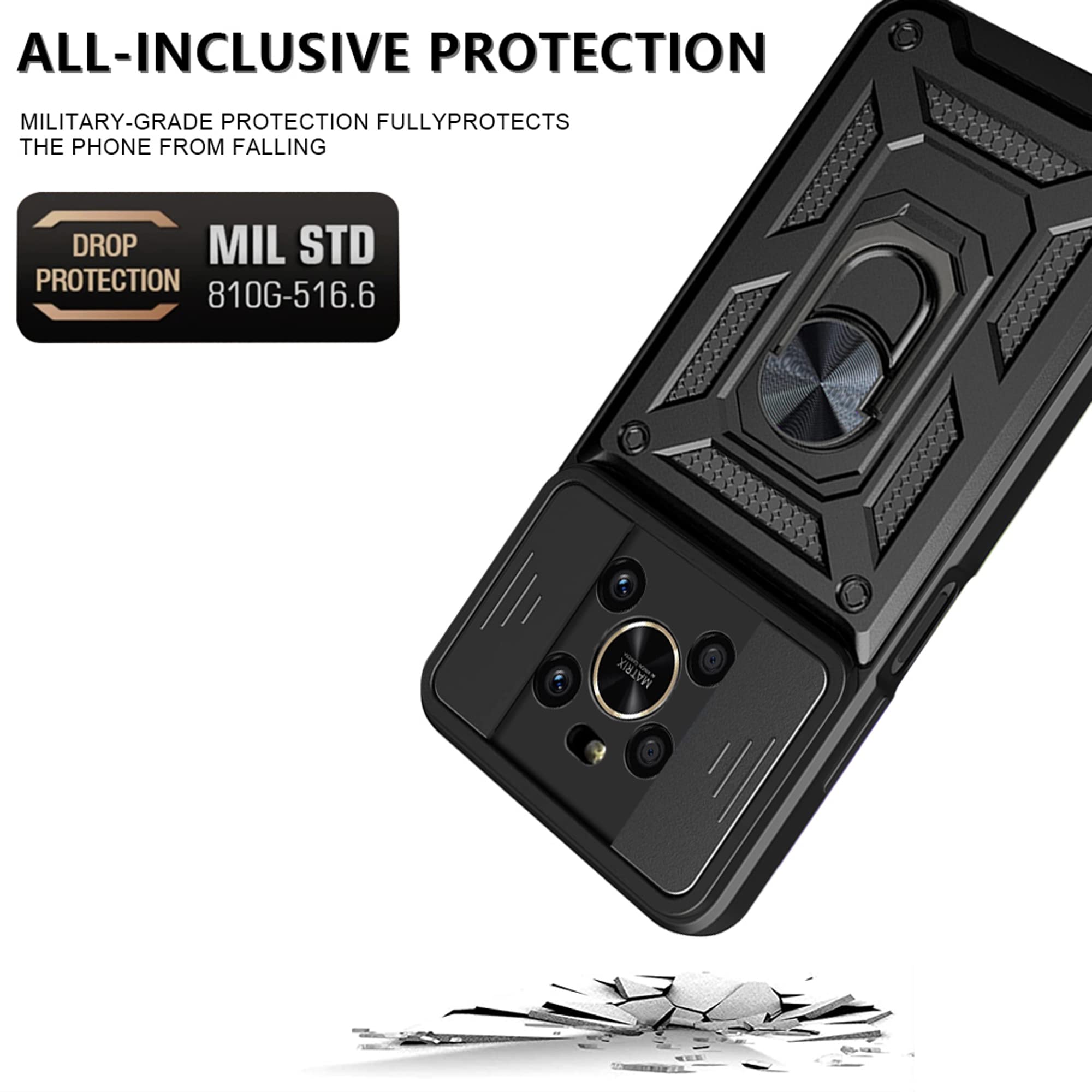 Hi-Case Cover Honor Magic4 Lite – Protezione Fotocamera Scorrevole – Con Anello Metallico E Supporto Magnetico – Rosso - 3