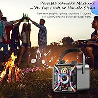 Vista 6 de Máquina de karaoke para adultos con dos micrófonos inalámbricos, altavoz Bluetooth, espectáculo de luz LED, micrófono bajo estable de 360 grados