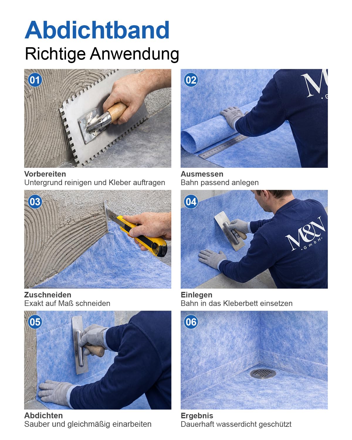 M&N Abdichtungsbahn D11 15m², Abdichtbahn Dusche & Bad, 0,65 mm Dichtfolie für Wand & Boden, Dichtbahn Duschelement, Balkon & Terrasse, 1 x 15 m