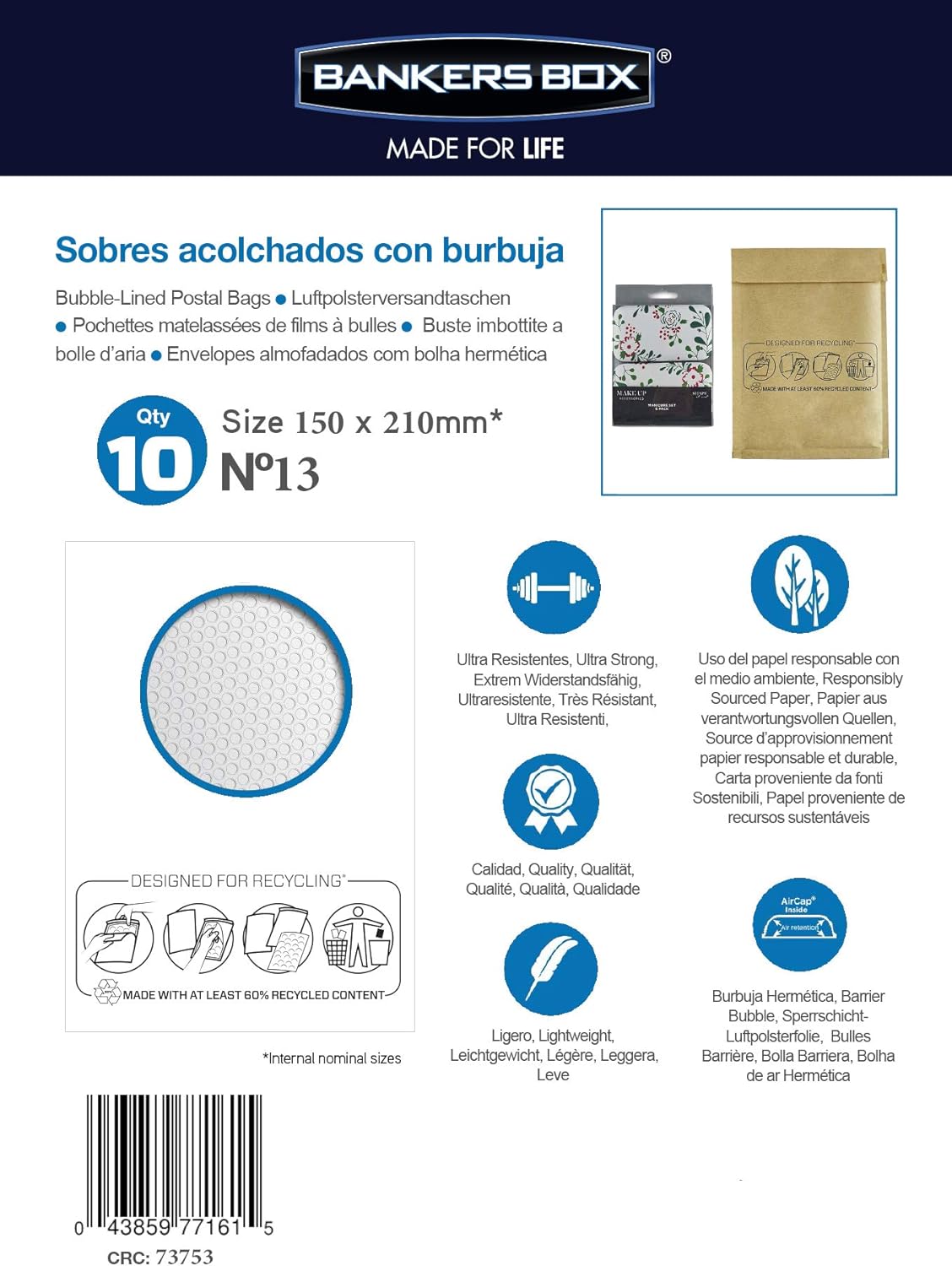 10 Padded Bubble Bag 150 x 210 mm (No. 13) for Protection