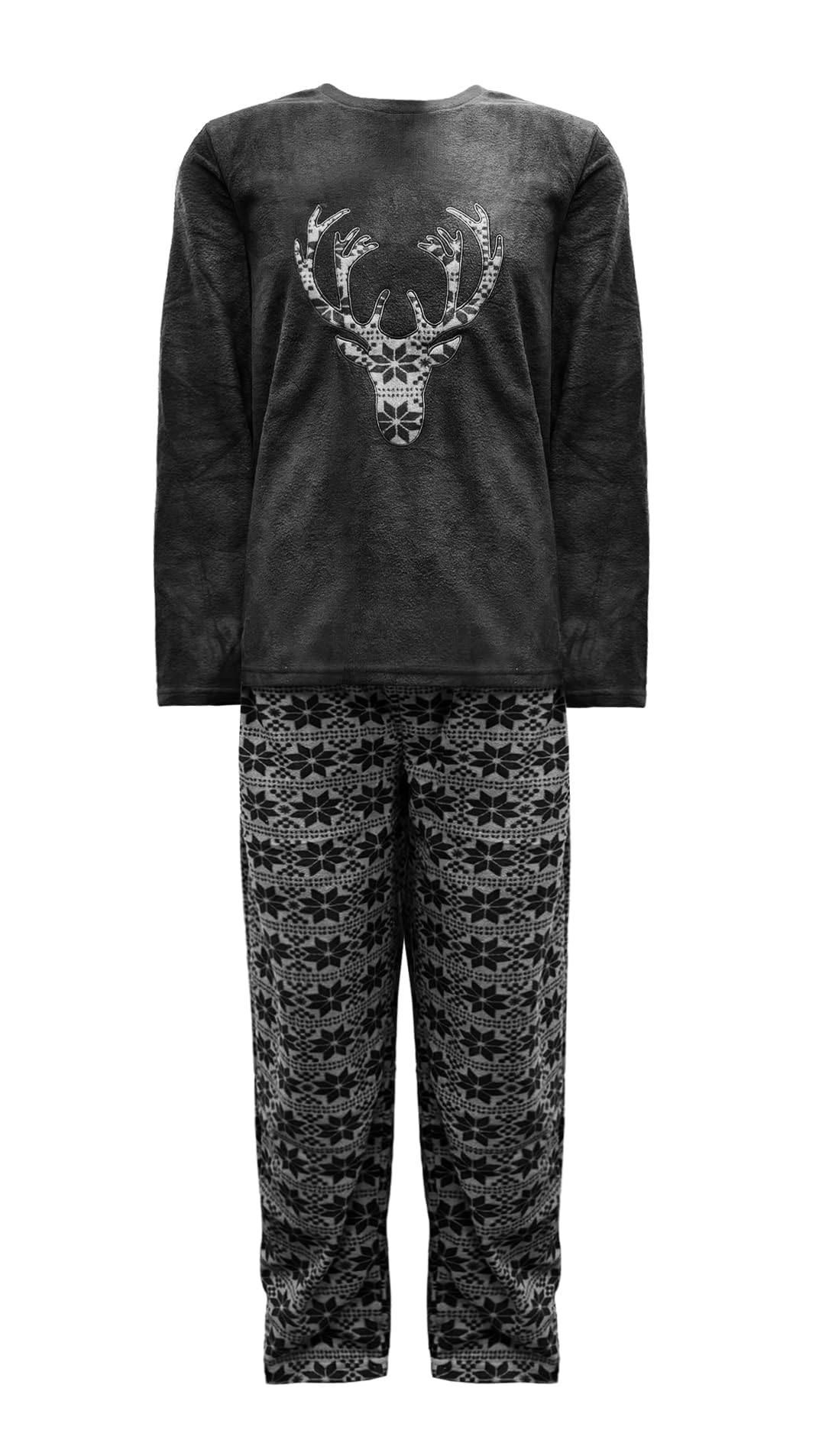 Nikaro Men's Fleece Cozy Thermal Pajamas Warm Cosy and Stylish Pyjamas with Drawstring Bottoms (M) Stag Black