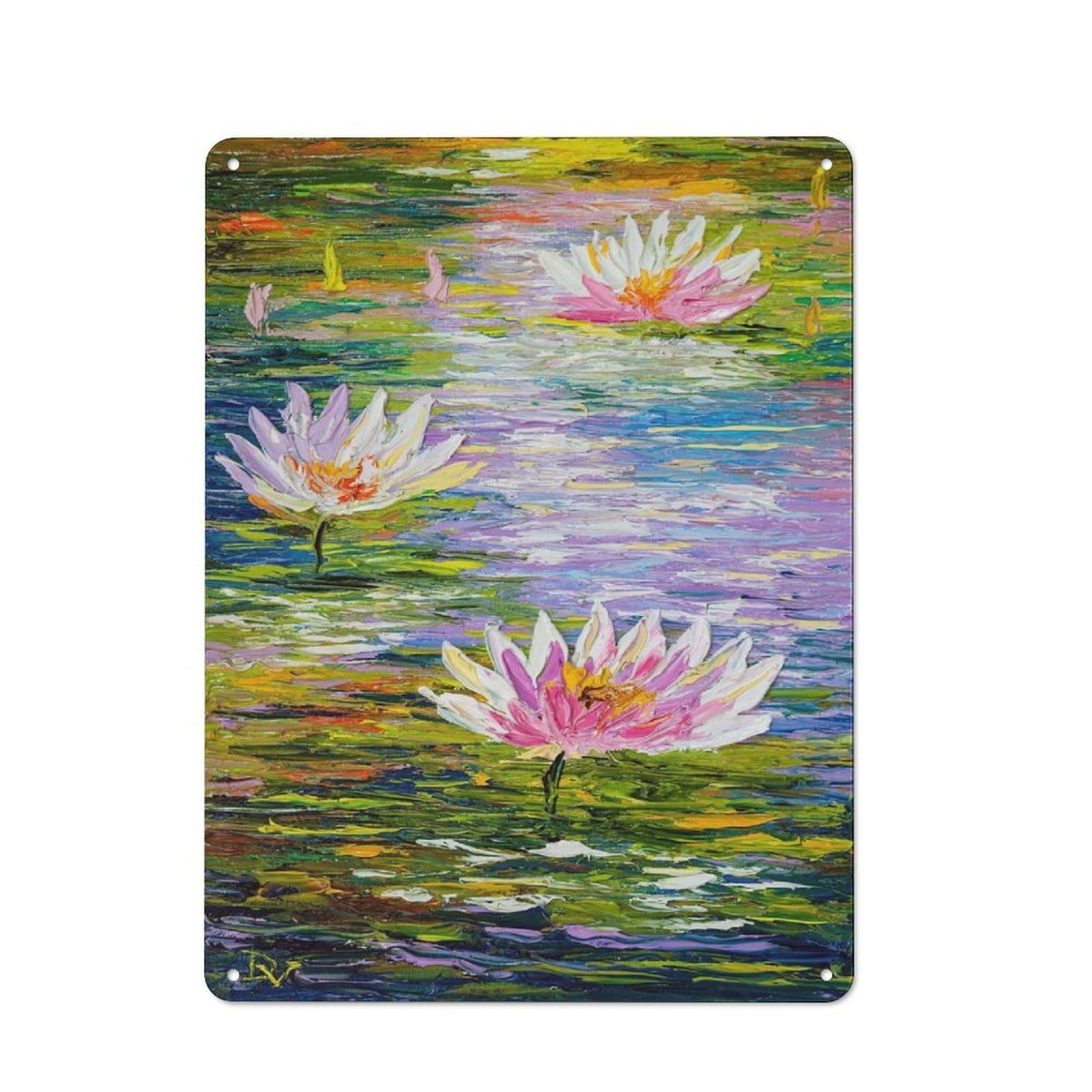Junmoney Style-21 Retro Metal Wall Sign 40X30cm Featuring Joyful Water Lilies For Garage Wall, For Garage, Workshop And Man Cave Decoration