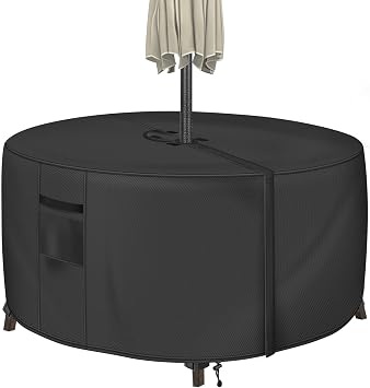 Patio Table Cover with Umbrella Hole Round, 94" Dia x 23" H, Black