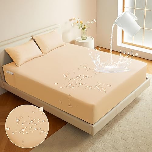 Sábana bajera impermeable, con bolsillo extra profundo, suavidad, comodidad, transpirable, sin ruido, durabilidad, sin arrugas, lavable a máquina,