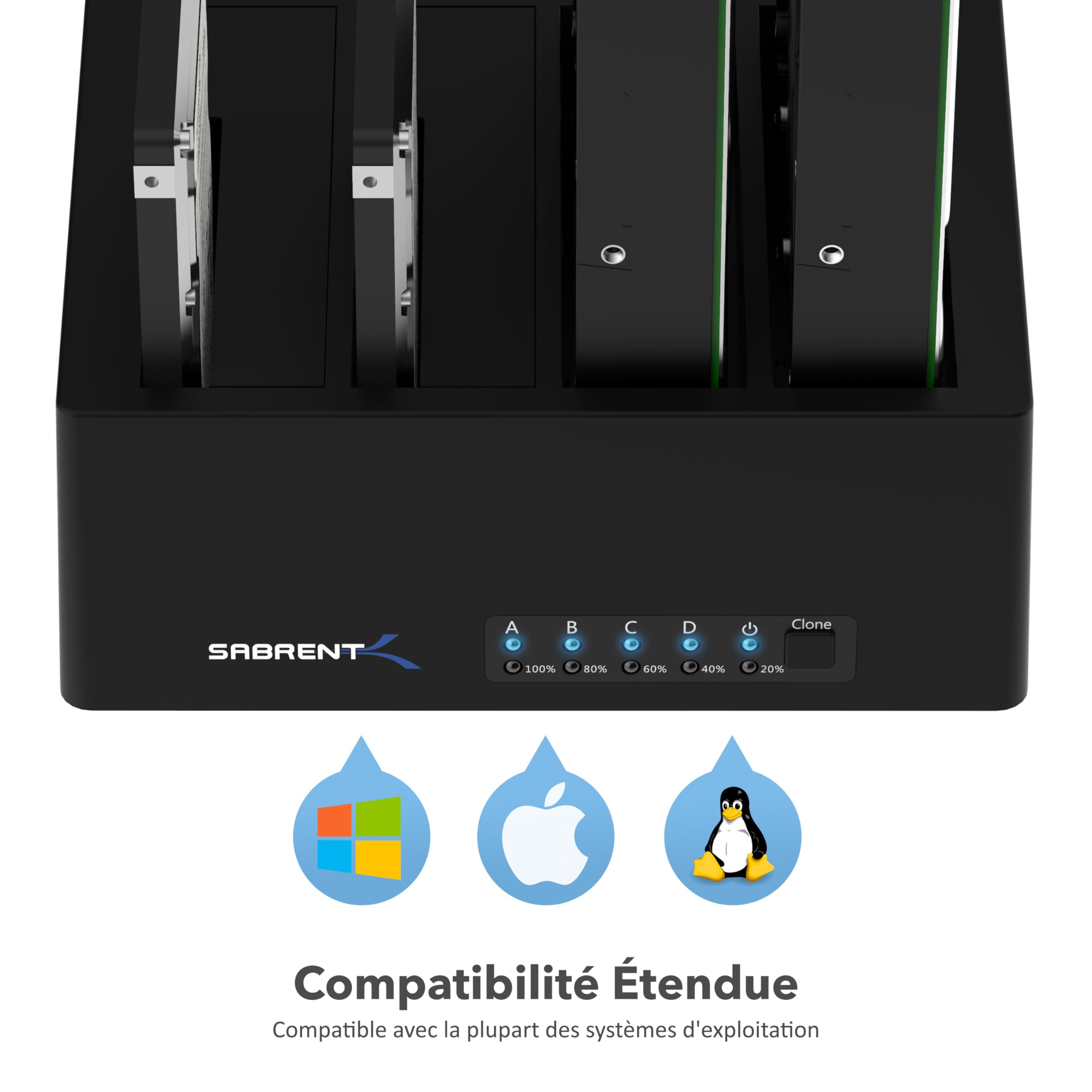 SABRENT Station d'accueil du Disque Dur SATA 2,5"/3,5" Pouces, 4 Baies Adaptateur SSD/HDD vers USB 3.2, Boitier Externe pour Disque Dur, clonage Hors Ligne, Supporte UASP, câble USB Inclus (DS-U3B4)