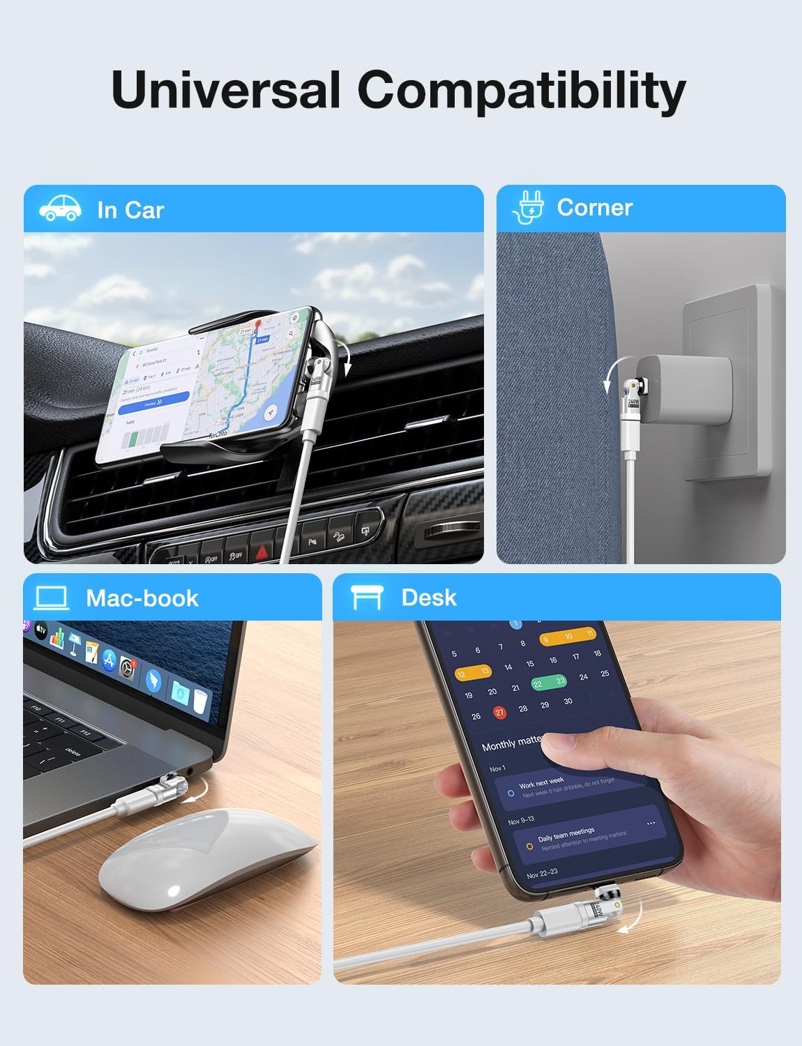 USB C Adapter [3-Pack], PD 240W USB C 90 Degree Adapter, Type C Right Angle Adapter/360 & 180 Degree C to C Adapters for Phone 17/16/15, MacBook Pro/Pad Series, Samsung Galaxy, Tablet, Laptop-White