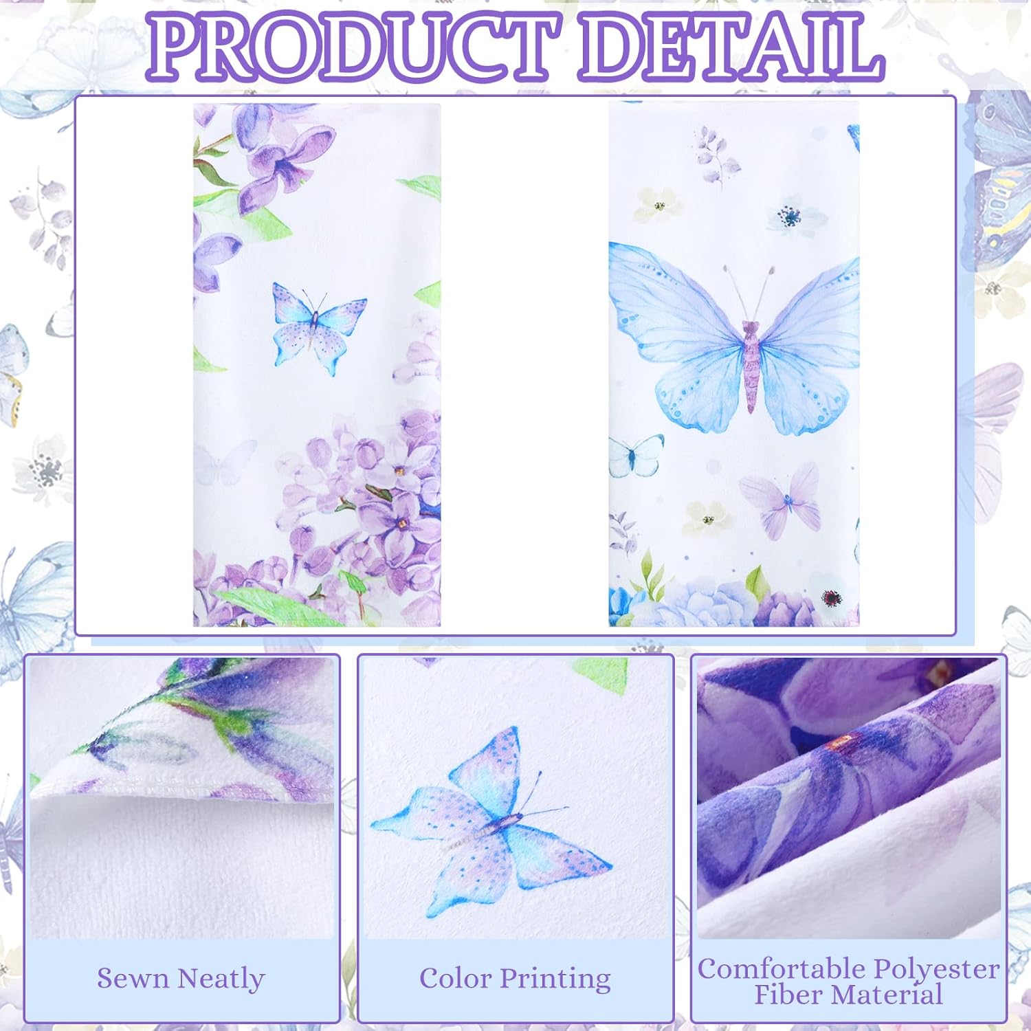 Tatuo 2 Pcs Lilacs Butterfly Hand Towels for Bathroom Absorbent 19.7 x 27.6 Inch Purple Floral Bath Towels Spring Kitchen Towel Housewarming Decorative Dish Gifts for Hotel, Gym and Spa - Image 3