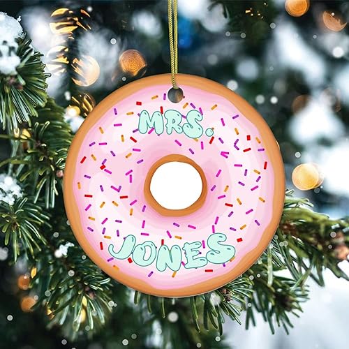 Miniatura 2 de Two-Side Printed Custom Name on Donuts Ceramic Christmas Ornament, Novelty for Family Friends Kids, Donut Lovers Gifts Christmas Keepsake Pendants
