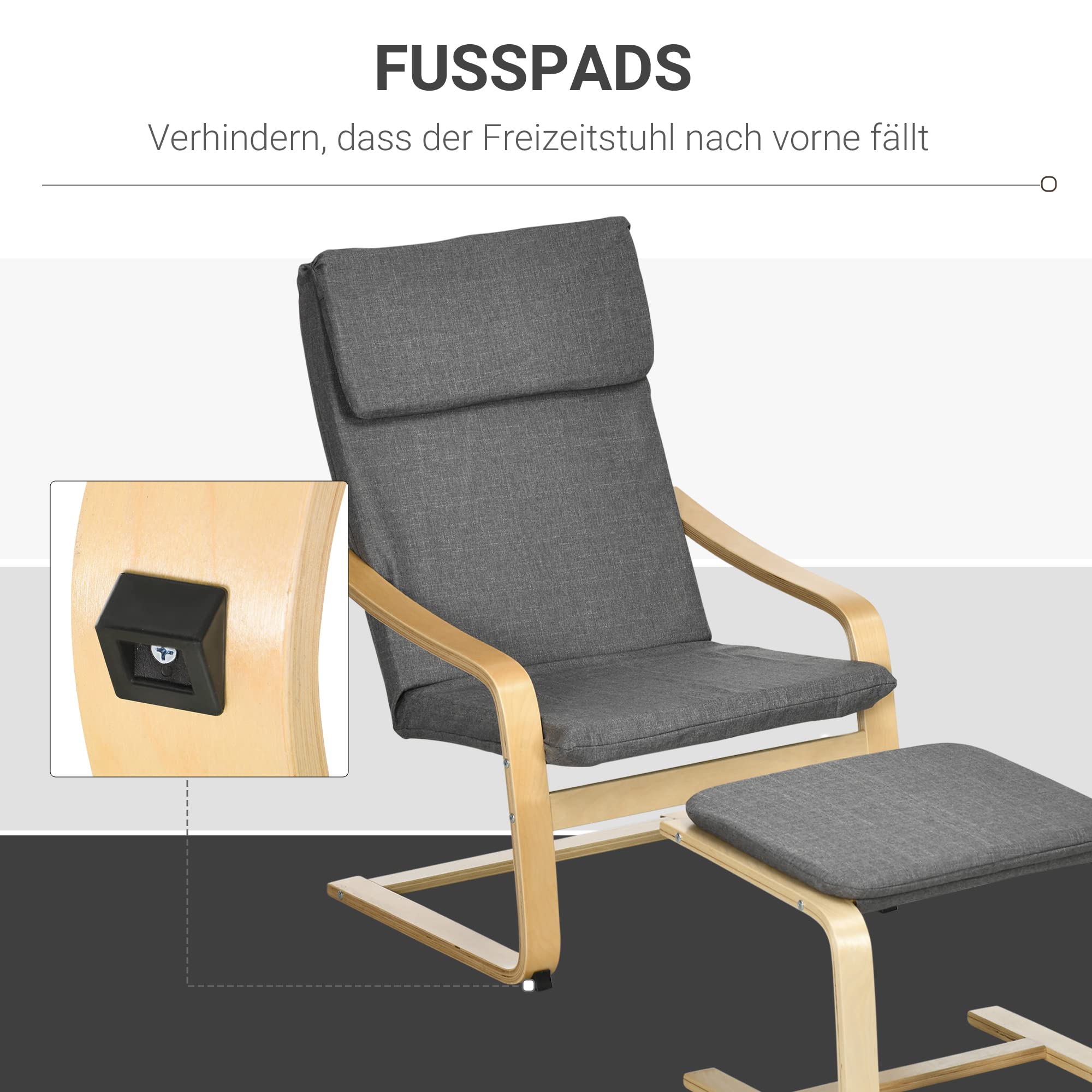 HOMCOM Relaxsessel mit Hocker Sessel Loungesessel mit Leinenoptik, Modern Fernsehsessel, Polstersessel Armlehnensessel für Wohnzimmer, Schlafzimmer, Grau