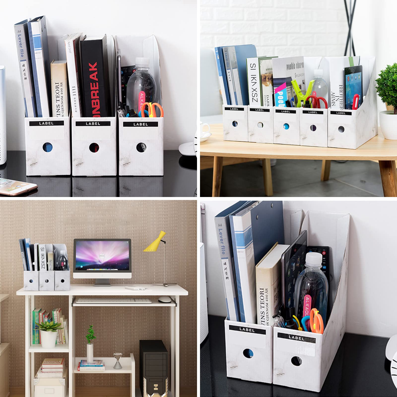 5 portariviste in cartone con etichette, pieghevole A4, organizer per documenti da scrivania, organizer per riviste, per ufficio, scuola, casa, dormitorio (marmorizzato)