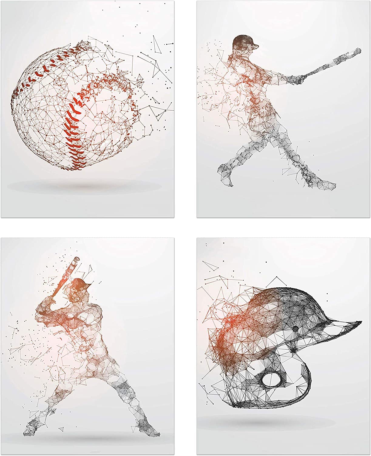 Baseball Wall Art Prints,Set of 4 (11x14) Unframed Baseball Posters,Baseball Room Decor For Men Kids Teenagers,Baseball Poster Set For Bedroom Man Cave,Baseball Boys Bedroom Decor,Geometric