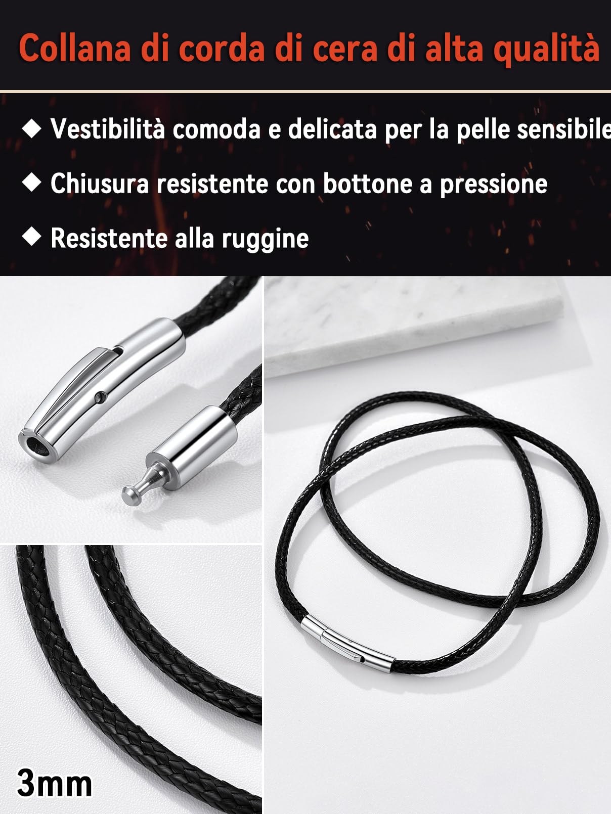 FaithHeart Collana Uomo Collana Caucciu 2/3 MM Nero/Marrone Corda di Cuoio Pelle Catenina Uomo Cordino per Collane Impermeabile Sintetica Cordino per Ciondolo 40-75 CM