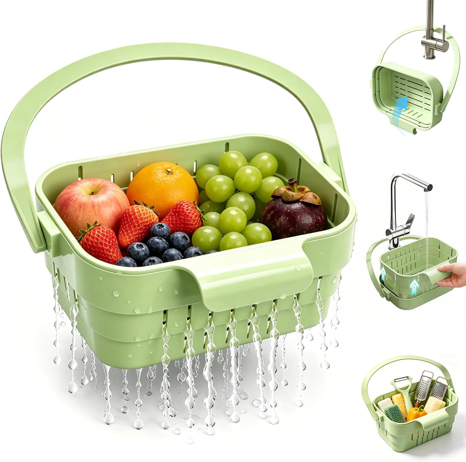 Foldable Hanging Sink Drain Basket, New Space‑Saving Sink Strainer, Green