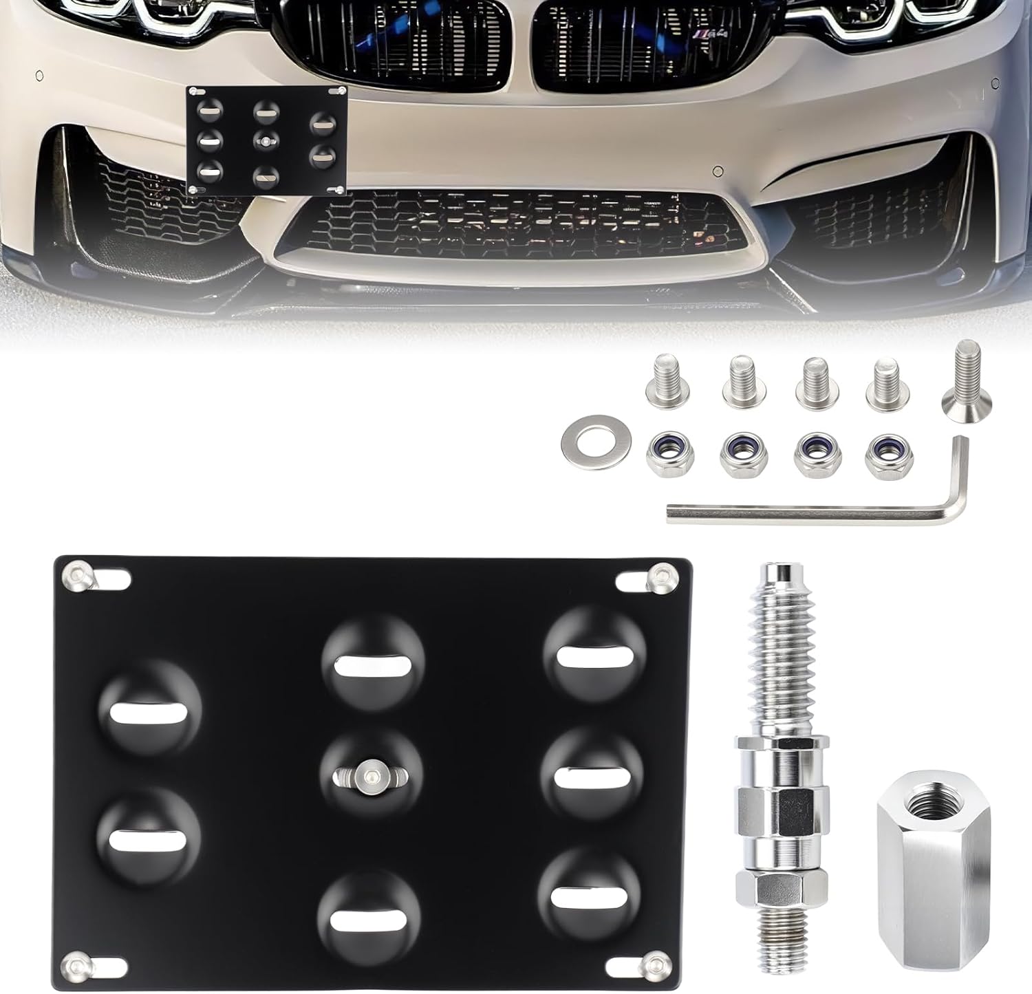 aclong front tow hook license plate mount bracket fit for bmw 1 3 5 series e46 e90 e91 e92 e93 e39 x5 e70 g30 no-drill front bumper plate holder kit fit for bmw 1 3 5 series e90 e91