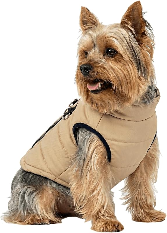 Casaco de Inverno para Cães Pequenos DroolingDog com Forro de Algodão e Exterior Impermeável Khaki X-Small