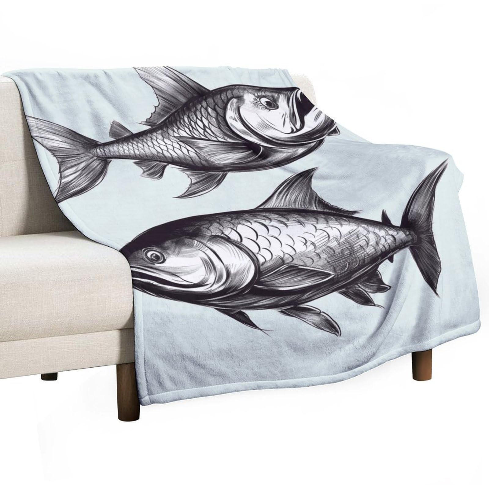Couverture en flanelle douce jeté de canapé imprimé poisson voyage 178x203cm